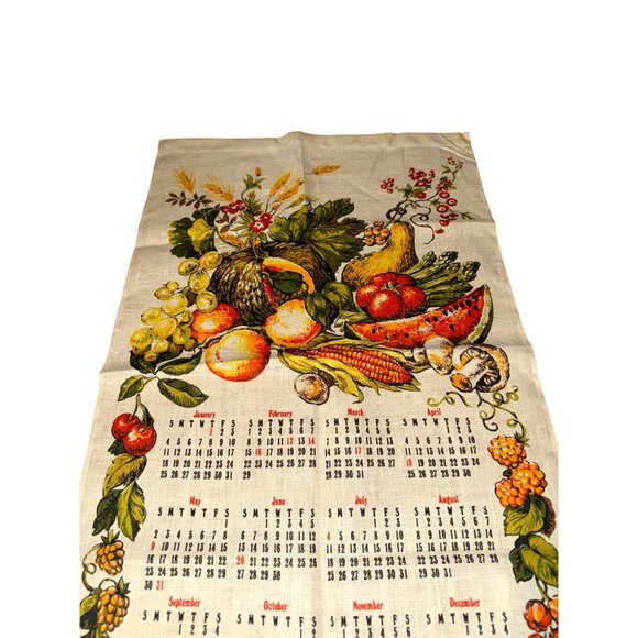 Vintage 1976 Cloth Wall Hanging Calendar  Fruit and Vegetables Theme - Picture 2 of 6